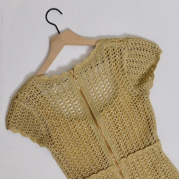 ALICE MCCALL Hot Like Fire Playsuit in Metallic Gold Romper Crochet Knit ~ 0 - Picture 9 of 15